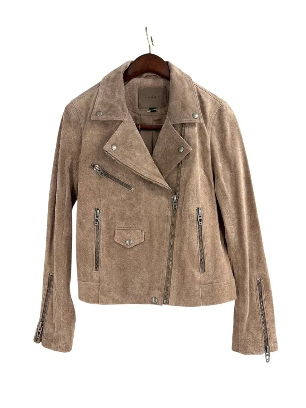 Blank NYC Womens Small Tan Leather Moto Jacket Zippered Pockets Edgy Boho Chic